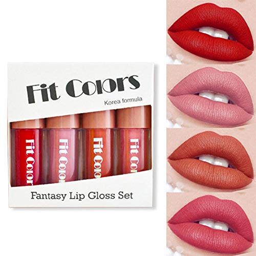 Paquete de 4 paquetes de lápiz labial líquido mate aterciopelado Kit de brillo de labios natural a prueba de agua de larga duración Juego de brillo de labios mate para niñas Mujeres