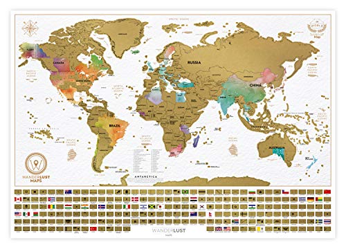 Paquete definitivo de mapa de rascar (mapa del mundo, de los EE. UU. y de Europa) | 3 mapas de rascar de gran calidad con un juego completo de accesorios y banderas de todos los países.