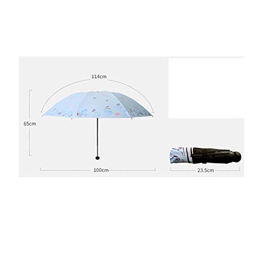 Paraguas de plástico negro protector solar sombrilla anti-UV hembra plegable flor danza mariposa volando por la puerta paraguas imprescindible sombrilla de sol portátil anti-UV-Lightblue