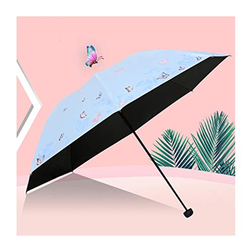 Paraguas de plástico negro protector solar sombrilla anti-UV hembra plegable flor danza mariposa volando por la puerta paraguas imprescindible sombrilla de sol portátil anti-UV-Lightblue