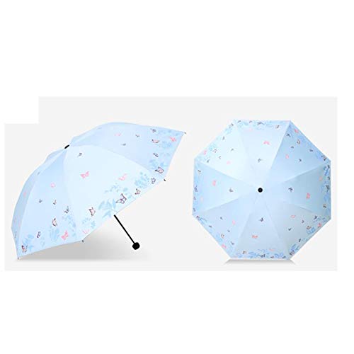 Paraguas de plástico negro protector solar sombrilla anti-UV hembra plegable flor danza mariposa volando por la puerta paraguas imprescindible sombrilla de sol portátil anti-UV-Lightblue