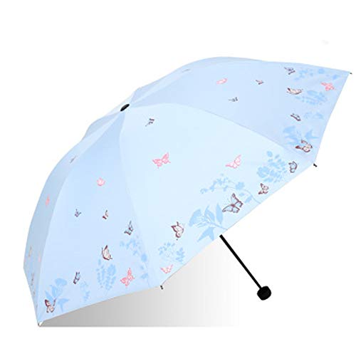 Paraguas de plástico negro protector solar sombrilla anti-UV hembra plegable flor danza mariposa volando por la puerta paraguas imprescindible sombrilla de sol portátil anti-UV-Lightblue
