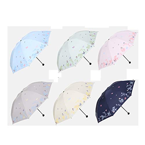Paraguas de plástico negro protector solar sombrilla anti-UV hembra plegable flor danza mariposa volando por la puerta paraguas imprescindible sombrilla de sol portátil anti-UV-Lightblue