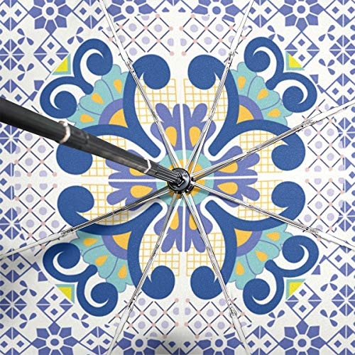 Paraguas de Viaje con diseño geométrico de Talavera, Compacto, Plegable, Reversible, para el Coche, Resistente al Viento, protección UV, Mango ergonómico, Apertura y Cierre automático, Color Morado