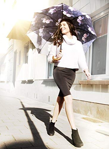 Paraguas Mary Sam's 'Sub Rosa - Rosado Hermosa - Mujeres, Hombres -Mango de Madera - diseńo de Rosas Pastel - Apertura automatico, antiviento, Fuerte