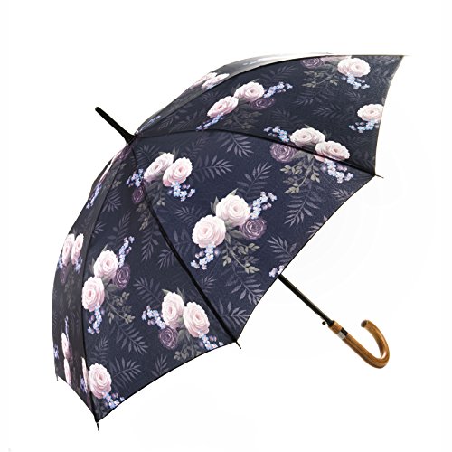 Paraguas Mary Sam's 'Sub Rosa - Rosado Hermosa - Mujeres, Hombres -Mango de Madera - diseńo de Rosas Pastel - Apertura automatico, antiviento, Fuerte