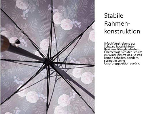 Paraguas Mary Sam's 'Sub Rosa - Rosado Hermosa - Mujeres, Hombres -Mango de Madera - diseńo de Rosas Pastel - Apertura automatico, antiviento, Fuerte