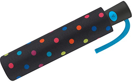 Paraguas Mini Mujer Automático United Colors of Benetton, Ocho Varillas, 95 cm de diámetro. (Negro con Topos Multicolores)
