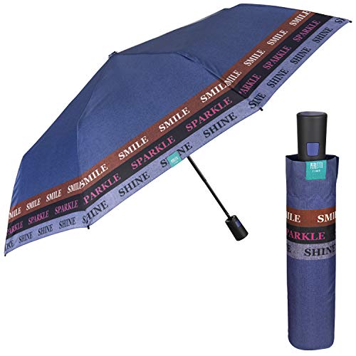 Paraguas Plegable Automático Colorado Mujer - Paraguas Portátil Colores en Microfibra - Paraguas Tamaño Pequeño de Viaje Cortaviento Resistente - Diámetro 96 cm - Perletti (Morado Smile Sparkle Shine)