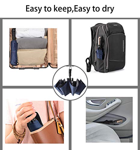 Paraguas Plegable de Viaje de Viaje con 10 Varillas,BULLIANT Grande Paraguas Automático Prueba de Viento y Impermeable