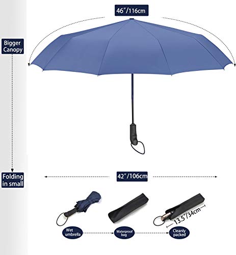 Paraguas Plegable de Viaje de Viaje con 10 Varillas,BULLIANT Grande Paraguas Automático Prueba de Viento y Impermeable