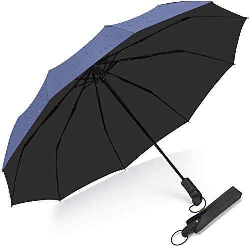 Paraguas Plegable de Viaje de Viaje con 10 Varillas,BULLIANT Grande Paraguas Automático Prueba de Viento y Impermeable