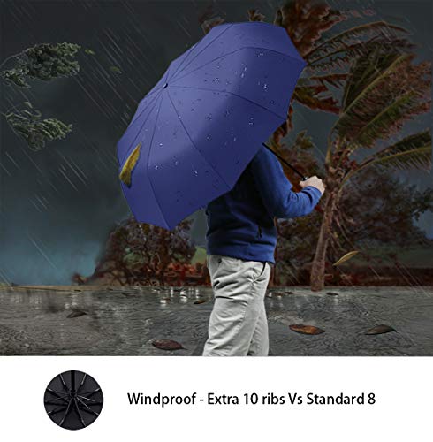 Paraguas Plegable de Viaje de Viaje con 10 Varillas,BULLIANT Grande Paraguas Automático Prueba de Viento y Impermeable