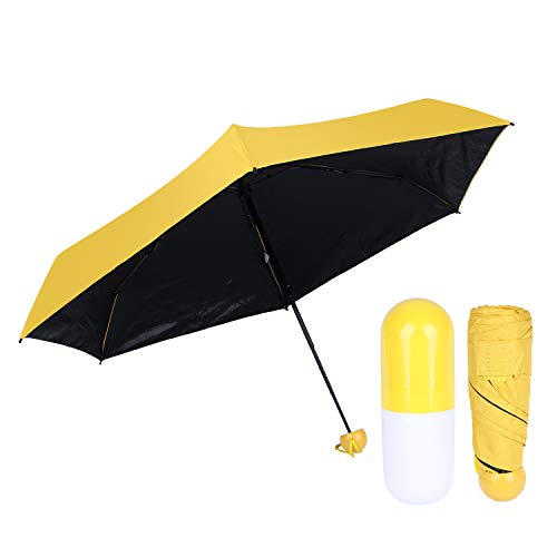 Paraguas Plegable Ultraligero 210T Mini Cápsulas Crema Paraguas Automático Paraguas Plegable de Goma Sombrillas Soleado Viajes (amarillo)