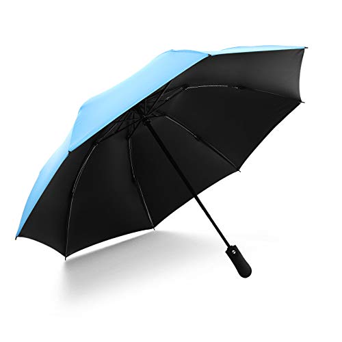 Paraguas Reversible Plegable Completamente automático, 30% de Descuento en el automóvil, Paraguas, Paraguas, Protector Solar de plástico Negro, Paraguas 23 Pulgadas Azul Claro