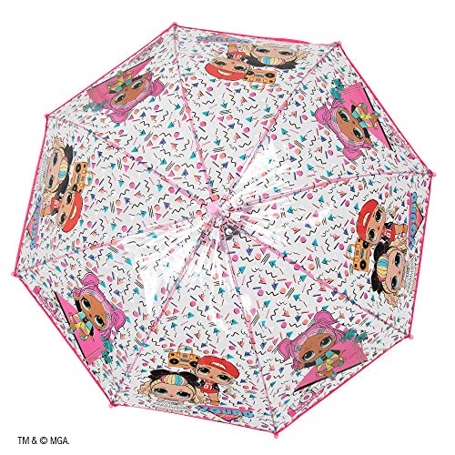Paraguas Transparente LOL Surprise Niña - Paraguas Infantil Cupula Burbuja Rosa MC Swag VRQT 80s BB - Antiviento Resistente de Fibra de Vidrio Automatico Seguro PoE 4/7 Años Diametro 74 cm - Perletti
