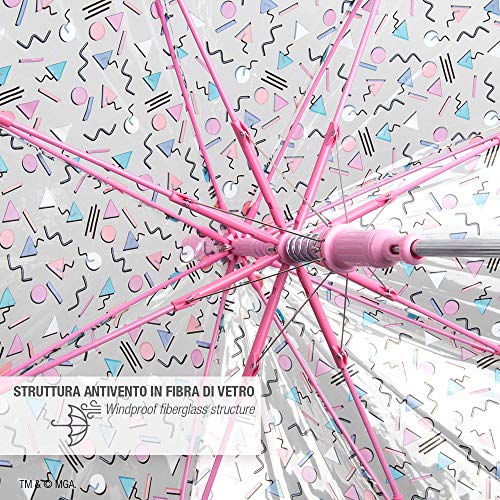 Paraguas Transparente LOL Surprise Niña - Paraguas Infantil Cupula Burbuja Rosa MC Swag VRQT 80s BB - Antiviento Resistente de Fibra de Vidrio Automatico Seguro PoE 4/7 Años Diametro 74 cm - Perletti