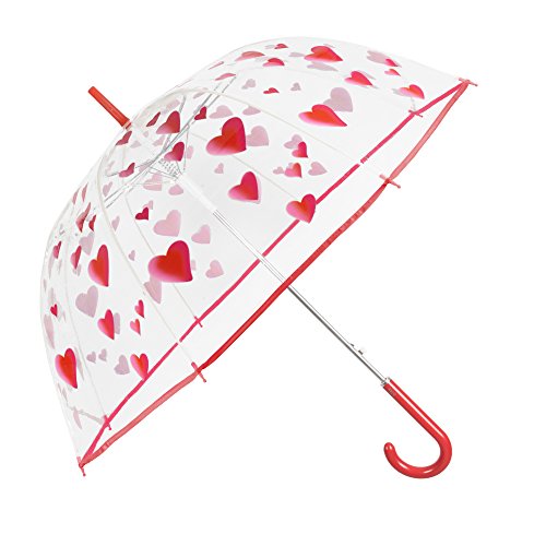 Paraguas Transparente Mujer Estampado Corazones Rojos - Paraguas Clásico de Burbuja Cupula Automatico Fantasia a la Moda - PoE Resistente Antiviento - 89 cm Diámetro - Perletti