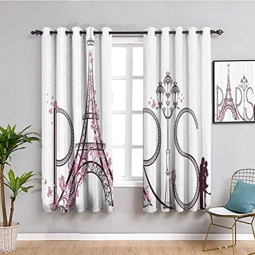 Paris City Decor Collection - Cortina opaca (52 x 150 cm), diseño floral, color rosa y blanco
