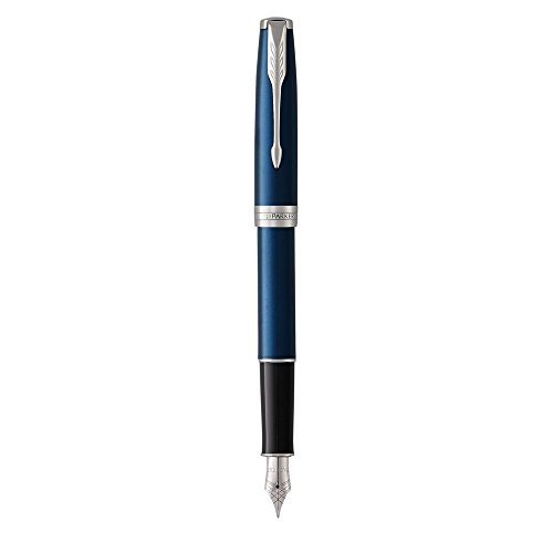 Parker Sonnet - Pluma estilográfica (lacada en azul, con adorno acabado en paladio y plumín de punto fino, en estuche)