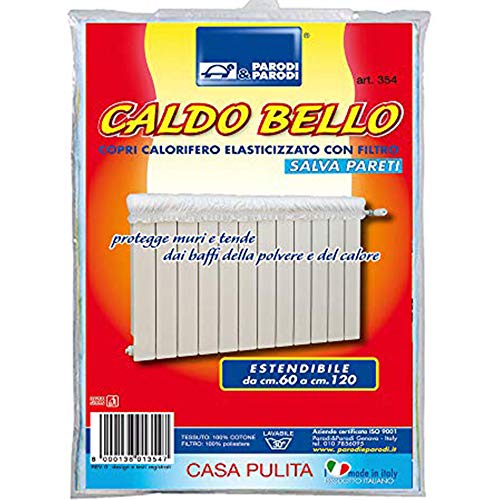 Parodi & Parodi Il Caldo Bello - Protector de Paredes Artículo 354, Cubre radiador elástico Acolchado, Extensible de 60 cm a 120 cm, con Filtro Absorbe Polvo, de algodón Color Marfil