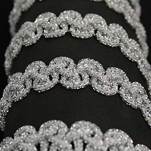 PASAMANERIA CORDÓN METALIZADO BORDADO TRICOT 15mm (PLATA, 5 METROS)