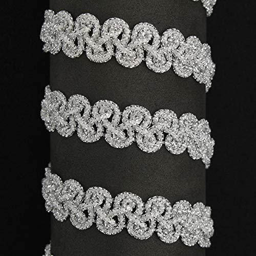 PASAMANERIA CORDÓN METALIZADO BORDADO TRICOT 15mm (PLATA, 5 METROS)