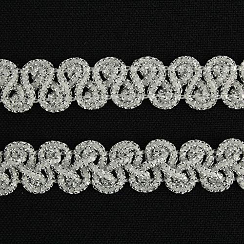 PASAMANERIA CORDÓN METALIZADO BORDADO TRICOT 15mm (PLATA, 5 METROS)