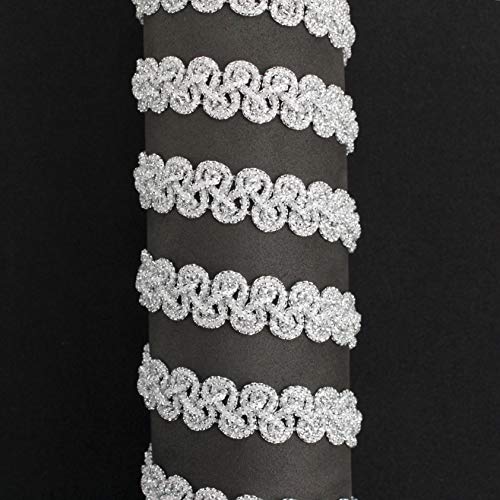 PASAMANERIA CORDÓN METALIZADO BORDADO TRICOT 15mm (PLATA, 5 METROS)