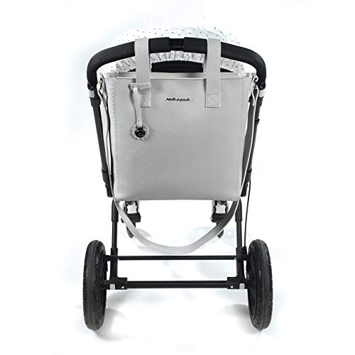 Pasito a Pasito. Bolsa Panera para Carro de Bebé Biscut. Bolsa de Maternidad Mediano. Organizador práctico de gran tamaño y asa larga para colgar en el hombro. Color Gris. Medidas 33 x 33 x 11 cm.