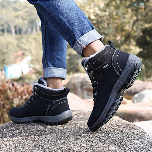 Pastaza Hombre Mujer Botas de Nieve Senderismo Impermeables Deportes Trekking Zapatos Invierno Forro Piel Sneakers Negro,40EU