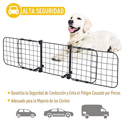 Pawhut Rejilla Separador Perro Coche Extensible Universal Reja de Seguridad Barrera para Perro y Maletas Mascota 91-145x30cm Acero