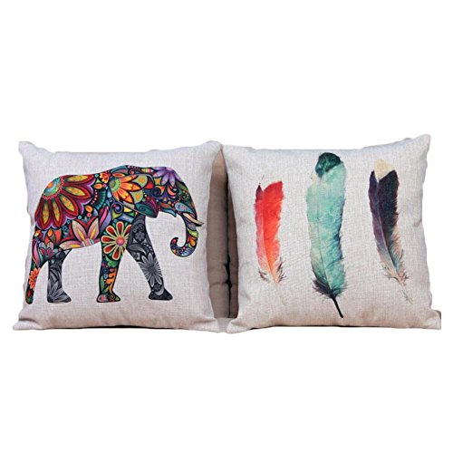 P.CHUXIN Conjunto de 2 Funda de Almohada cojín Color Pluma Flor Elefante Grueso algodón y Trigo Estilo mediterráneo 45 * 45 cm