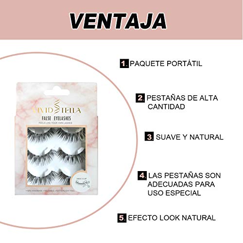 Pegamento Pestañas Postizas Línea Transparente Pestañas Ligeras Hechas a Mano Natural Pestañas Adecuado para Trabajar Citas Fiesta (3 pares)