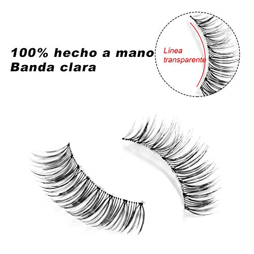 Pegamento Pestañas Postizas Línea Transparente Pestañas Ligeras Hechas a Mano Natural Pestañas Adecuado para Trabajar Citas Fiesta (3 pares)
