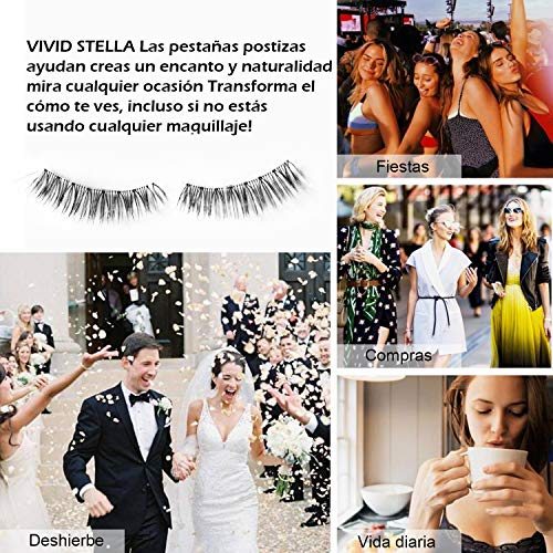 Pegamento Pestañas Postizas Línea Transparente Pestañas Ligeras Hechas a Mano Natural Pestañas Adecuado para Trabajar Citas Fiesta (3 pares)