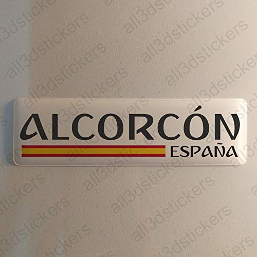 Pegatina Alcorcon España Resina, Pegatina Relieve 3D Bandera Alcorcon España 120x30mm Adhesivo Vinilo