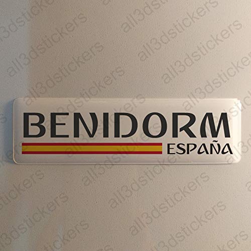 Pegatina Benidorm España Resina, Pegatina Relieve 3D Bandera Benidorm España 120x30mm Adhesivo Vinilo