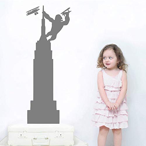 Pegatinas de Pared de Vinilo Mono Gorila King Kong Empire Building Sala de Estar Dormitorio decoración DIY Papel Pintado Gris 110X42CM