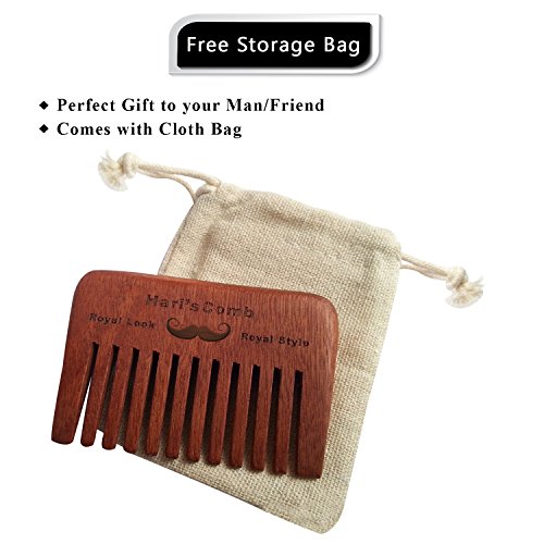 Peine de barba de madera de Hari - peine de barba de bolsillo de madera natural de melocotón hecho a mano con bolsa de algodón GRATIS - ideal para la preparación de la barba masculina