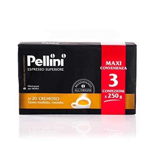 Pellini Caffè, Café Molido para Máquina Moka Gusto Cremoso No. 20 - 3x250 gr (750 gr)
