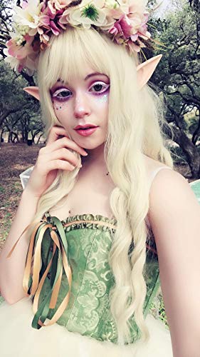 Peluca rubia clara para mujer peluca larga con pelucas de cabello sintético resistente al calor en forma de ondas con flecos para la fiesta de cosplay