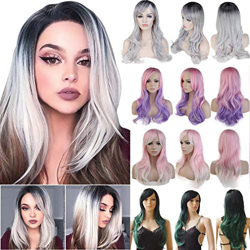 Pelucas de 24 pulgadas para mujeres rizadas Ombre Peluca completa Anime Disfraz Natural sintético peluca