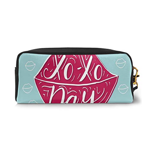 Pencil Case Pen Bag Pouch Stationary,Sexy Woman Full Pink Lips with Hugs and Kisses Day Phrase Fashion Graphic Print,Small Makeup Bag Coin Purse