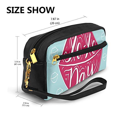 Pencil Case Pen Bag Pouch Stationary,Sexy Woman Full Pink Lips with Hugs and Kisses Day Phrase Fashion Graphic Print,Small Makeup Bag Coin Purse