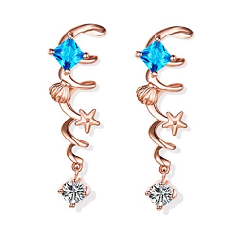 Pendientes Algas Aqua Diamante azul Diamante rojo Pendientes Accesorios de mujer Pendientes-B