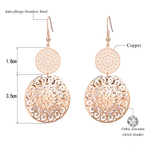 Pendientes colgantes para mujer, chapados en oro y plata, chapados en cristal de circonio cúbico brillante oro rosa