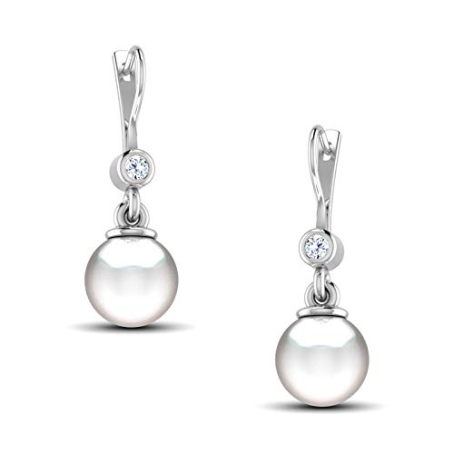 Pendientes de oro blanco de 14 quilates con certificación de 0,06 quilates (IJ-color, I1-I2-clarity) de diamantes naturales y perlas de Dishis Designer Jewellery