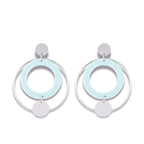 Pendientes largos Versión japonesa y coreana de los dulces y encantadores aretes macarons mujer pequeños pendientes de doble círculo Pendientes de marea simples de la personalidad de la moda, azul