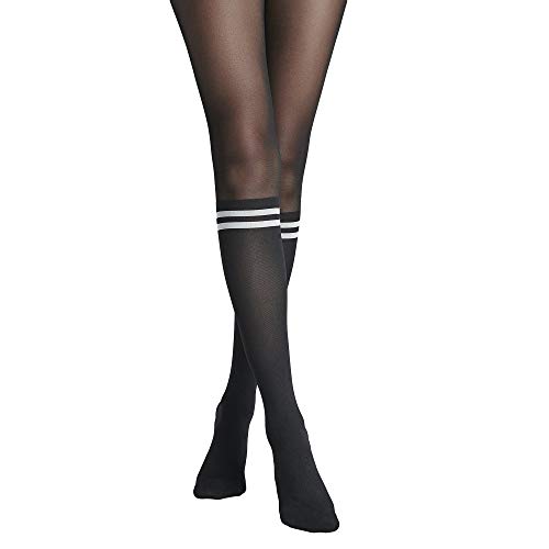 Penti - Mallas de rayas negras y blancas para mujer, cintura alta, longitud completa, 30 Den, 2 tallas (1/2- S-M, 3/4- L-XL) Negro Negro ( 36/37 EU